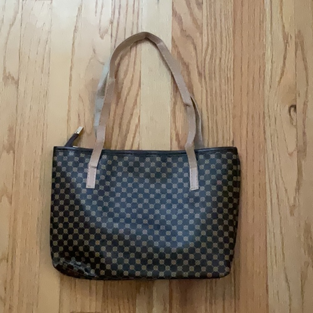 Checkered Tote/Book Bag brown with tan straps New